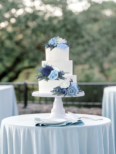 3Pcs Premade Cake Flowers (Navy & Dusty Blue)