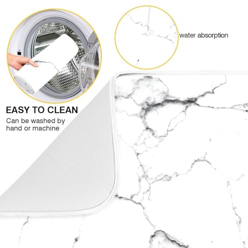 White Grey Marble Dish Drying Mat for Kitchen Counter Absorbent Microfiber Drying Pad (DM14 / 18" x 18")
