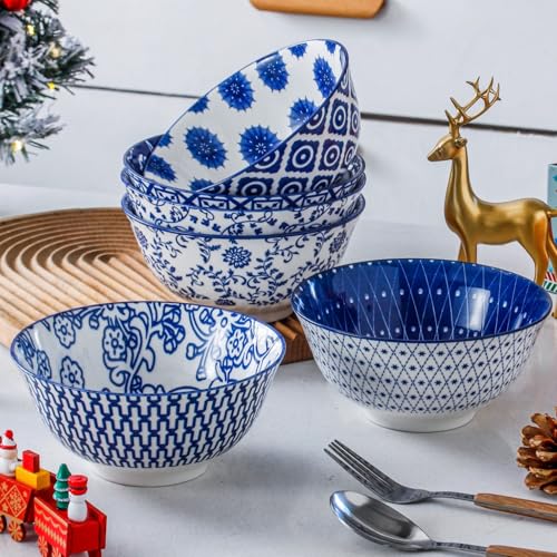 24 Oz Ceramic Soup Bowls Set of 6 (Vintage Blue / 24oz)