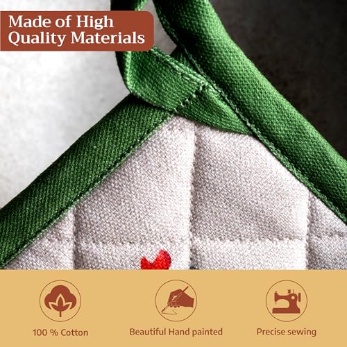 Pot Holders 100% Cotton Potholders (018 - Basse Cour / 8" x 8" (Pot Holder Pack of 2))