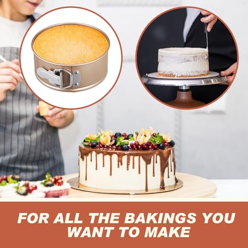 4 Pcs 6 Inch Non Stick Springform Pan with Removable Bottom Carbon Steel Round Springform Cheesecake Pan with Stainless Steel Spring Buckles for Baking Kitchens Restaurant (Champagne Gold / 6 Inch)