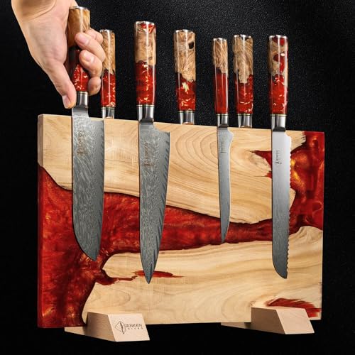 SENKEN "Red Tsunami" Extra Large Magnetic Knife Block ("Red Tsunami" Red Resin Blend)