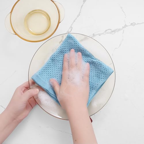 100% Cotton Waffle Weave Kitchen Dish Cloths 8 (Sky Blue / 12 X 12 - 8 Pack)