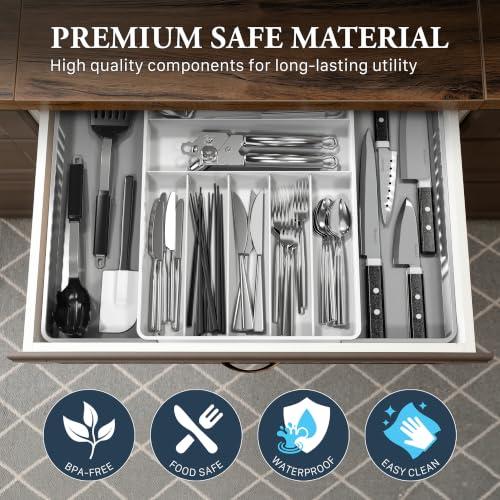 Expandable Kitchen Drawer Flatware Organizer (Gray/White)