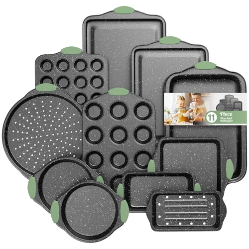 11 Piece Nonstick Bakeware Set (Black&Green)
