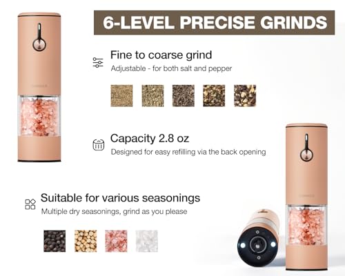 Electric Pepper Grinder and Salt Mill Set (Peach Orange)