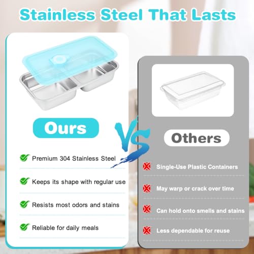 2 Pack Stainless Steel Food Containers with Lids (2PCS-BLUE)