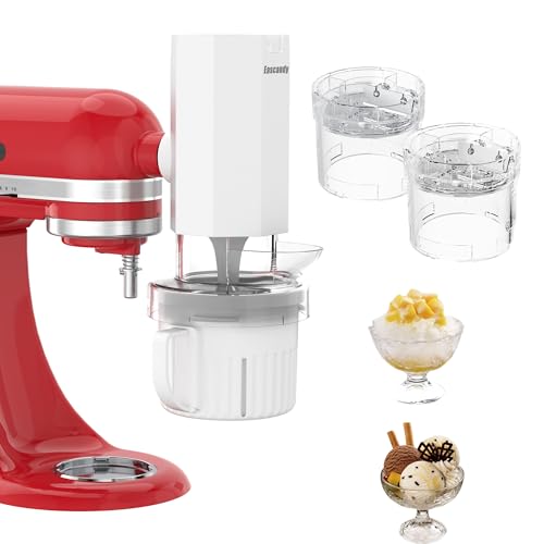 Shaved Ice Attachment and 1 Pack Ice Cream Maker Attachment Set Fit for KitchenAid Stand Mixer (1 x ice cream + 1 x shaved ice / Mat White)