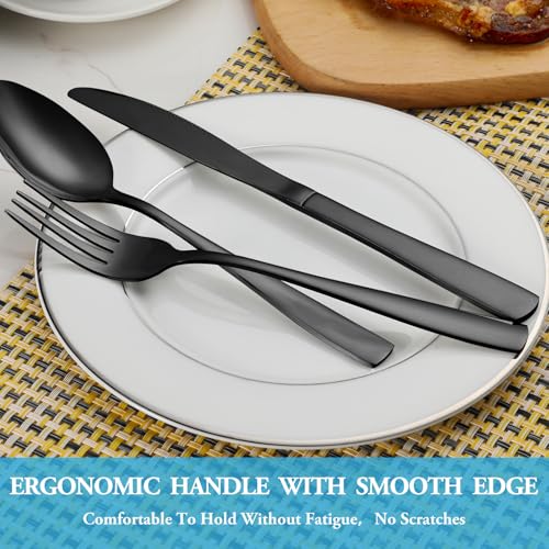 60 Pcs Black Silverware Set (Black)