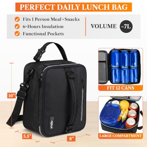 Insulated Lunch Bag for Men Women Kids (Black / One Size)