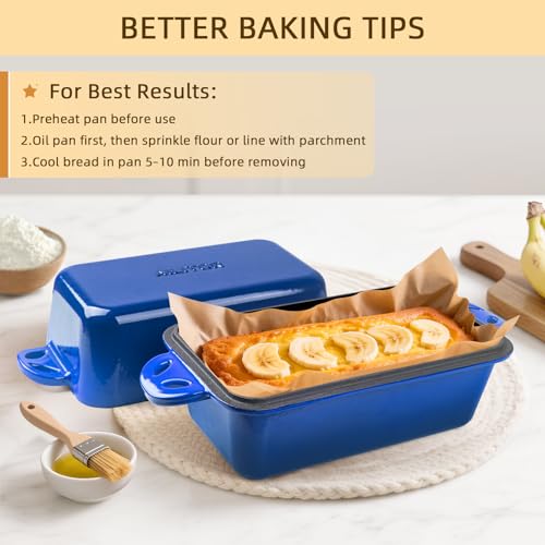 9x5 Enameled Cast Iron Loaf Pan with Lid (Blue)