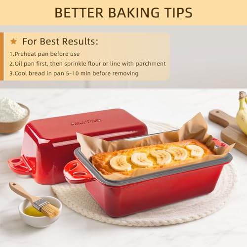 9x5 Enameled Cast Iron Loaf Pan with Lid (Red)