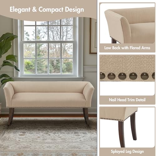 Accent Bench Upholstered with Nailhead Trim (Tan)