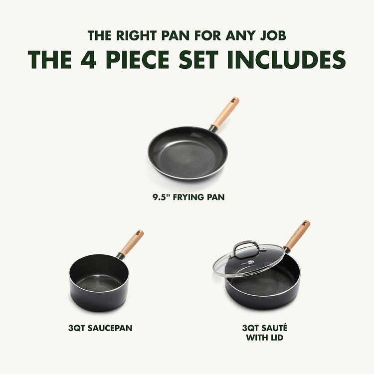 Hudson Healthy Ceramic Nonstick (4 Piece Cookware Pots and Pans Set / Black)