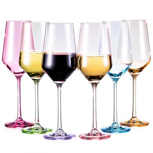 Colored Crystal Wine Glass Set of 6 (Multicolor)