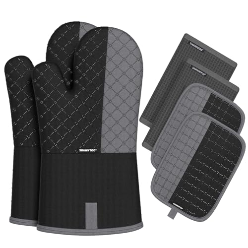 Oven Mitts and Pot Holders Sets 6pcs (Black)