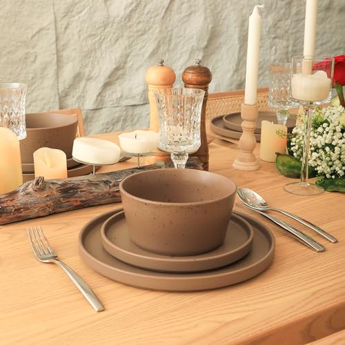 Celina Stoneware 16 (Dinnerware Set / Service For 4 / Matte Brown)