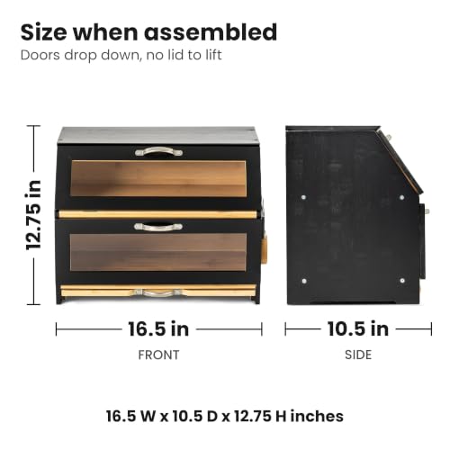 Large 2 Tier Black Bread Box for Countertop with Cutting Board (Black Bamboo)