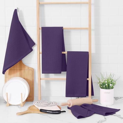 100% Cotton Waffle Weave Kitchen Dish Towels 6 (Eggplant / 13 X 28 - 6 Pack)