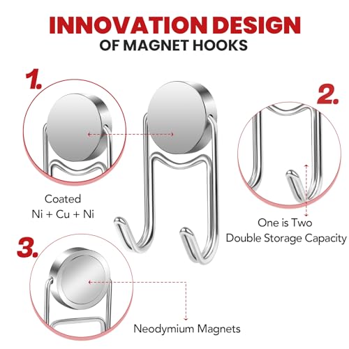 Magnetic Hooks for Cruise Cabins 50Lbs+ Heavy Duty Magnet Hook (Silver / 1.0in×2.2in-2)