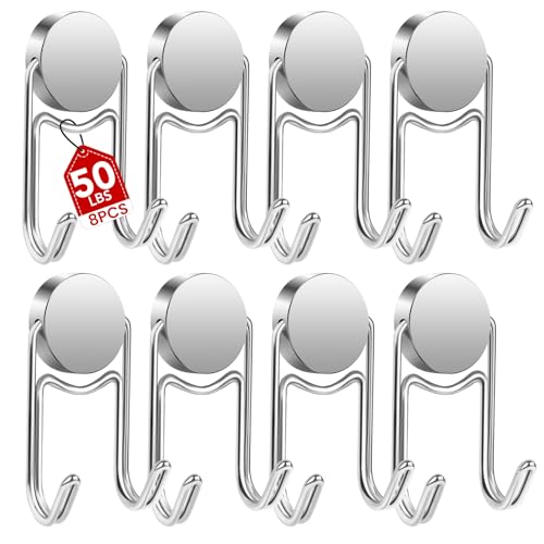 Magnetic Hooks for Cruise Cabins 50Lbs+ Heavy Duty Magnet Hook (Silver / 1.0in×2.2in-2)