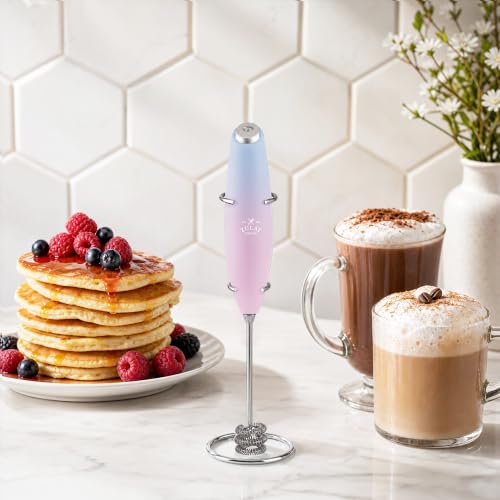 Powerful Milk Frother Wand With Duracell Batteries (30 - Lavender / Triple Whisk + Batteries)