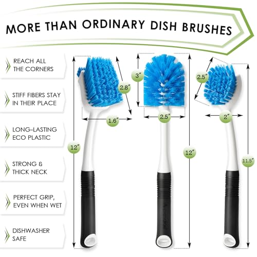 Dish Brush Set of 3 with Bottle Brush (Round Head)