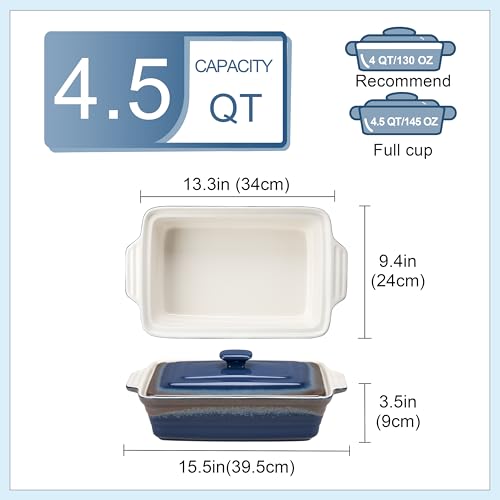 4.5 Quart Ceramic Casserole Dish with Lid (Blue Grey)