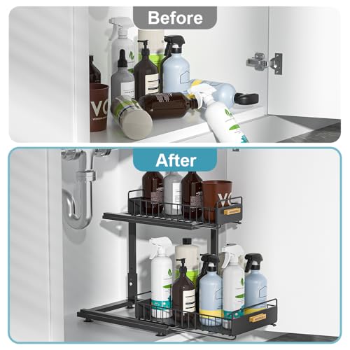 Under Sink Organizer Kitchen (Double Layer / Black-1 Pack)