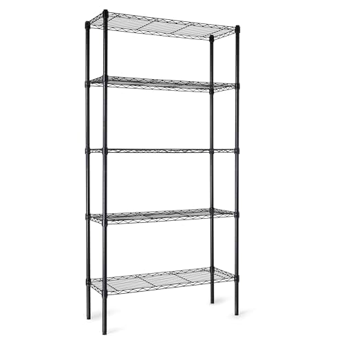 5 Shelf Adjustable Heavy Duty Steel Wire Storage Shelves for Garage (5 -Shelf / 36" L x 14" W x 72" H / Black)