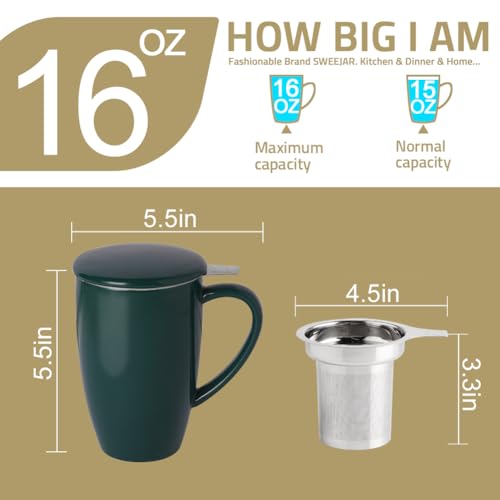 Sweejar Porcelain Tea Infuser Mug with Lid (Gradient Purple / Tea Cup(16 Fl Oz))