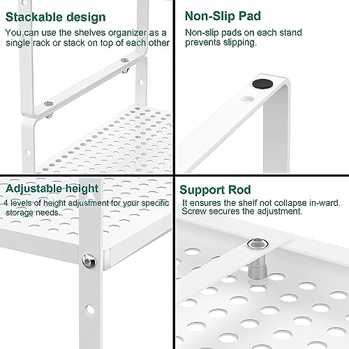 Expandable Cabinet Storage Shelf Organizer Rack (8" Width - 1 Pack / White)