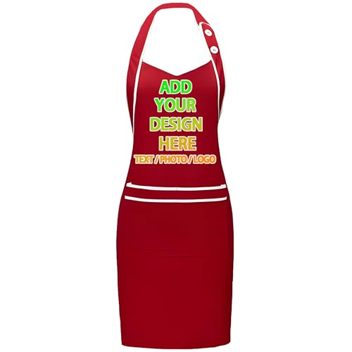 Personalized Custom Aprons Custom Adjustable Kitchen Cooking Aprons Hair Stylist Cafe Work Aprons For Men And Women (Red1)