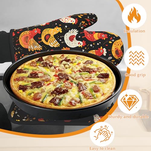 Colorful Rooster Oven Mitts and Pot Holders (Colorful Rooster Cute Chicken)