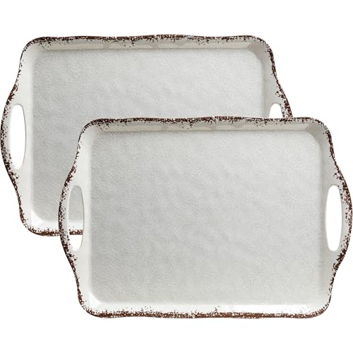 Vintage White Large Serving Tray with Handles (Ivory)