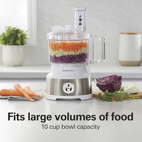 10 Cup Food Processor & Vegetable Chopper (Bowl Scraper, White and Stainless Steel)