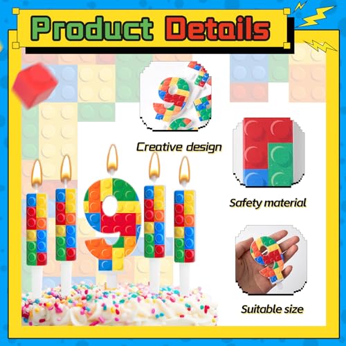 7 Pcs Building Block Themed Birthday Candles Set Building Blocks Number 8 Candle Cake Topper for Building Block Party Decoration Supplies (Multicolor / 8)