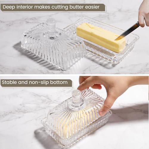 Modern Fancy Clear Glass Vintage Butter Dish with Lid for Countertop (Clear-3 / Amber/Clear)