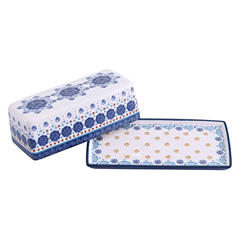 Blue Talavera Ceramic Butter Dish with Lid (Blue Talavera / Large)