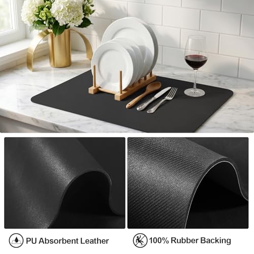 Dish Drying Mat for Kitchen Counter (Black / 18" x 28")