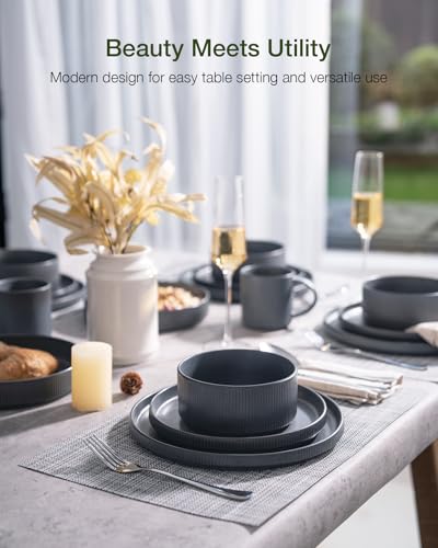 Star Stoneware Dinnerware Sets for 8 (Matte Dark Charcoal)