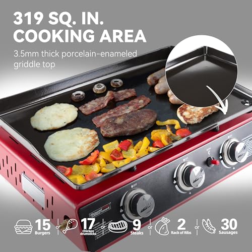 PD1301R 3 Burner Tabletop Propane Gas Griddle with Cover (Red / 24-Inch)