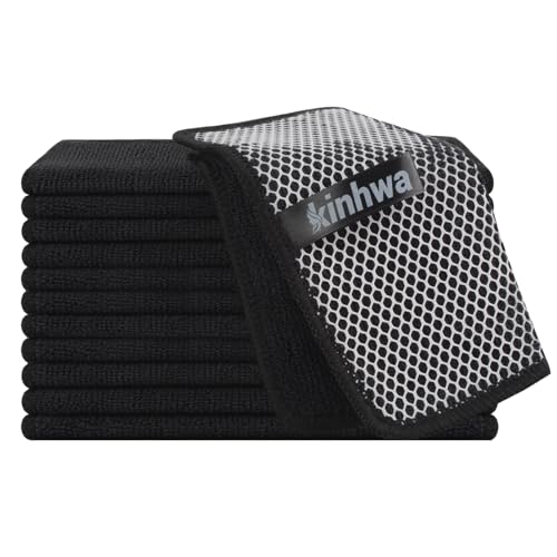 Dish Cloths for Washing Dishes with Scrub Side (Black / 7inchx7inch)