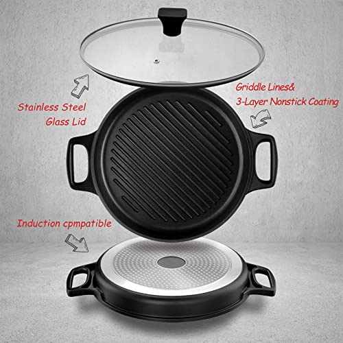 Cast Aluminum Griddle Pan for Stovetop with Lid (12 IN)