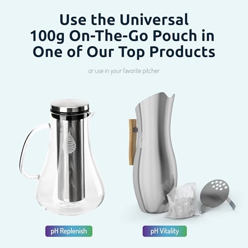 pH ON-The-GO Alkaline Water Filter Pouch- Portable Alkaline Water Filtration System for Your Bottle, Pitcher, Jug, Container - High pH Water - Long-Life 105 Gallon/400 Litre (1-Pack) (100g (Pitchers Version))