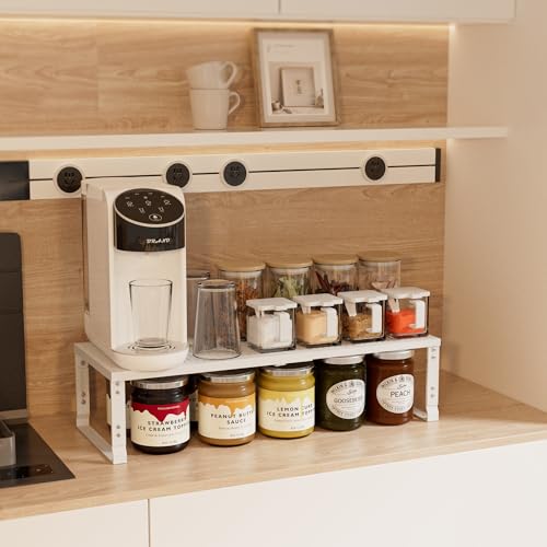 Expandable Spice Rack (2packs/White / MEDIUM:8.11"D x 16.54"W x 6.42"H)