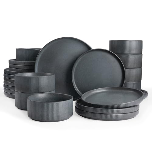 Star Stoneware Dinnerware Sets for 8 (Matte Dark Charcoal)