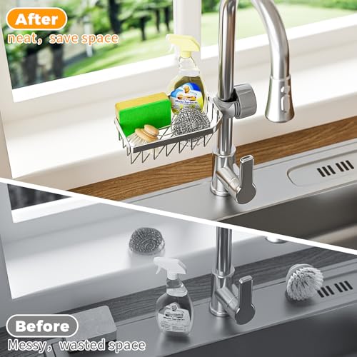 Sponge Holder Over Faucet Kitchen Sink Caddy Organizer (Black)