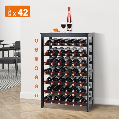 42 Bottles Bamboo Wine Rack (Black / 7-Tier)
