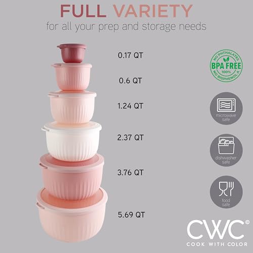 Prep Bowls with Lids (Pink / 12 Piece Set - Deep Bowls)